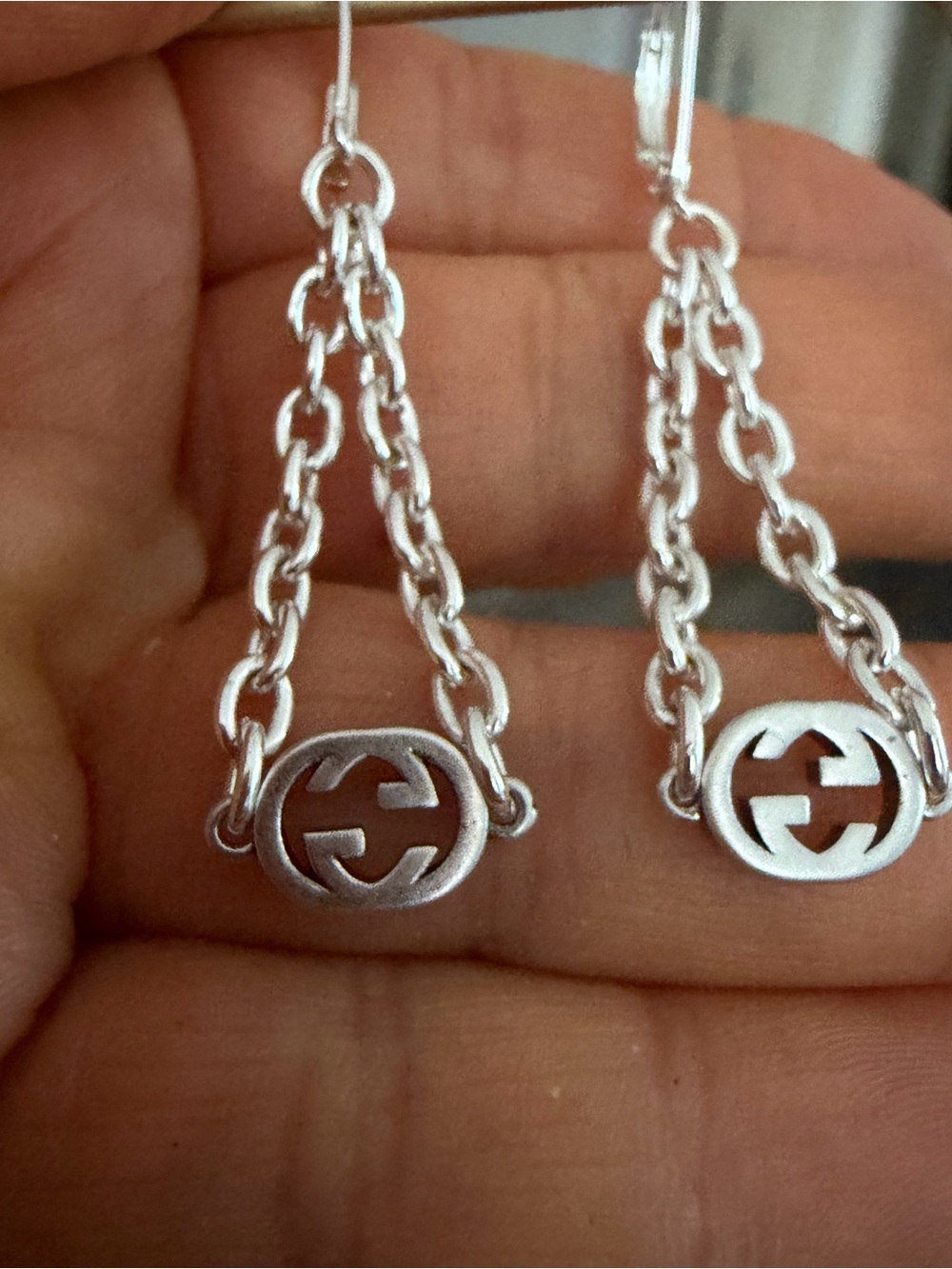 Unbranded Upcycled Silver-Tone Double G Chain Drop Earrings
